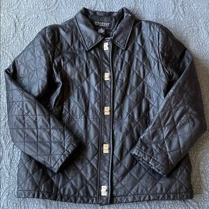 Dialogue Quilted Black Leather Jacket  with Silver Closures Size M